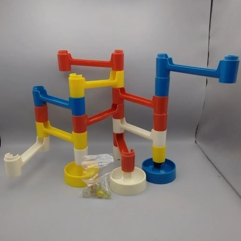 Vintage Marble Works set 19 Pieces Marble Run Tower Chase with marbles